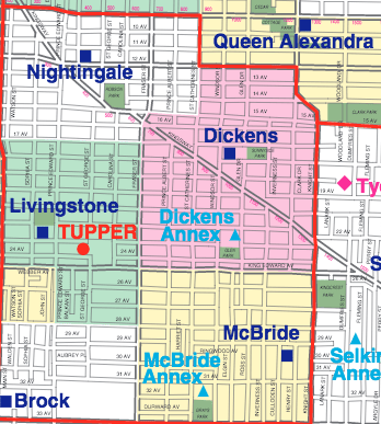 School catchment areas in Cedar Cottage, East Vancouver